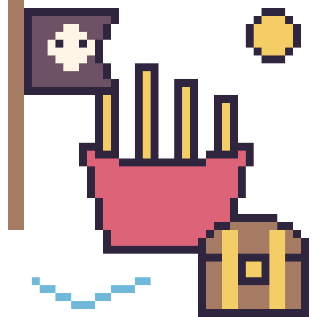 Modèle de pixel art Frites en aventure pirate sur une grille de 40 par 40 cases
