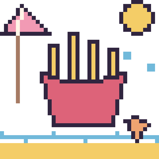 Modèle de pixel art Frites à la plage sur une grille de 40 par 40 cases