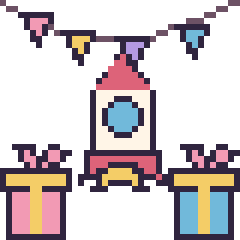 Pixel art Fusée pour un anniversaire, grille 40 × 40