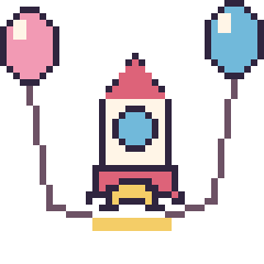 Pixel art Fusée avec des ballons, grille 40 × 40