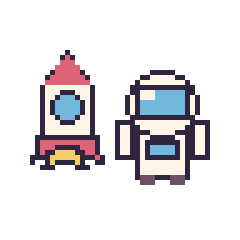 Pixel art Fusée et Astronaute, grille 48 × 48