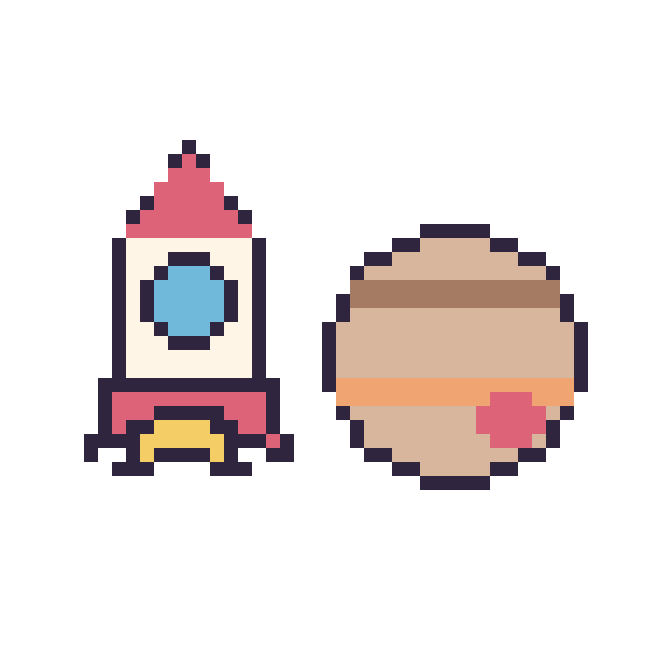 Modèle de pixel art Fusée et Jupiter sur une grille de 48 par 48 cases