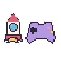 Pixel art Fusée et Manette, grille 48 × 48
