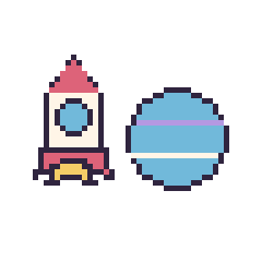 Pixel art Fusée et Neptune, grille 48 × 48