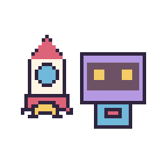 Pixel art Fusée et Robot rétro, grille 48 × 48