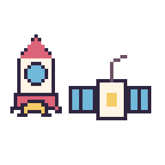 Pixel art Fusée et Satellite, grille 48 × 48