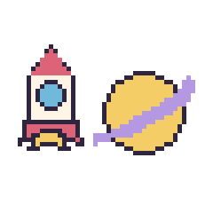 Pixel art Fusée et Saturne, grille 48 × 48
