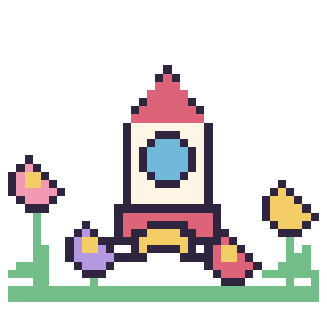 Modèle de pixel art Fusée dans le jardin sur une grille de 40 par 40 cases