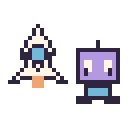 Pixel art Fusée kawaii 16 × 16 et Robot kawaii 16 × 16, grille 32 × 32