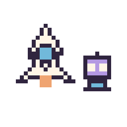 Pixel art Fusée kawaii 16 × 16 et Robot simple 10 × 10, grille 32 × 32
