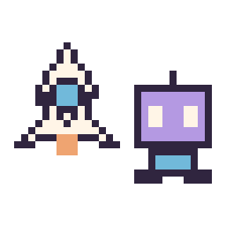 Pixel art Fusée kawaii 16 × 16 et Robot simple 16 × 16, grille 32 × 32