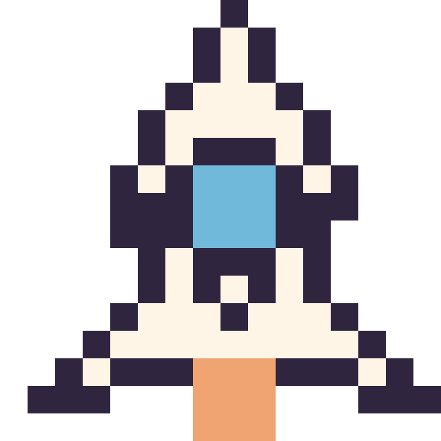 Modèle de pixel art Fusée kawaii 16 × 16 sur une grille de 16 par 16 cases