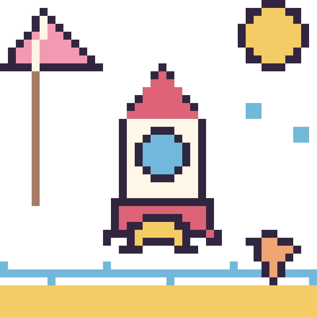 Modèle de pixel art Fusée à la plage sur une grille de 40 par 40 cases