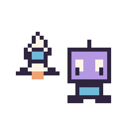 Pixel art Fusée simple 12 × 12 et Robot kawaii 16 × 16, grille 32 × 32