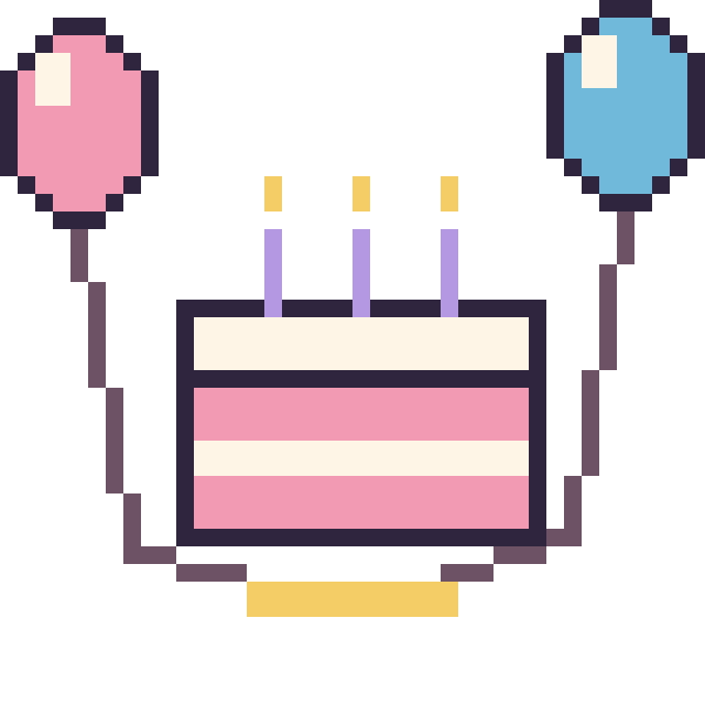 Modèle de pixel art Gâteau avec des ballons sur une grille de 40 par 40 cases