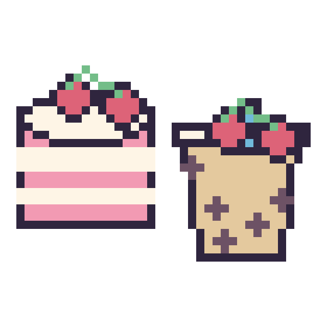 Modèle de pixel art Gâteau avec des cerises et Boba avec des cerises sur une grille de 40 par 40 cases