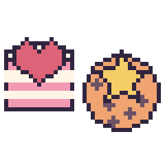 Pixel art Gâteau avec un cœur et Cookie avec une étoile, grille 40 × 40