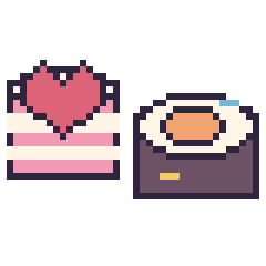 Pixel art Gâteau avec un cœur et Sushi décoré, grille 40 × 40