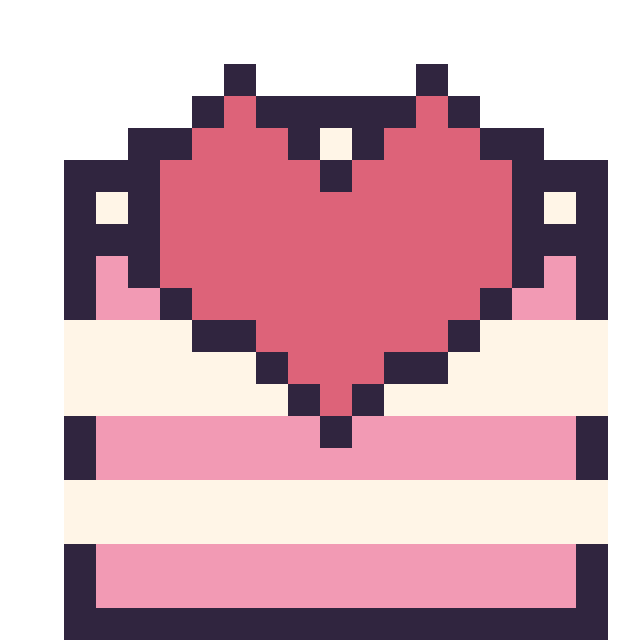 Modèle de pixel art Gâteau avec un cœur sur une grille de 20 par 20 cases