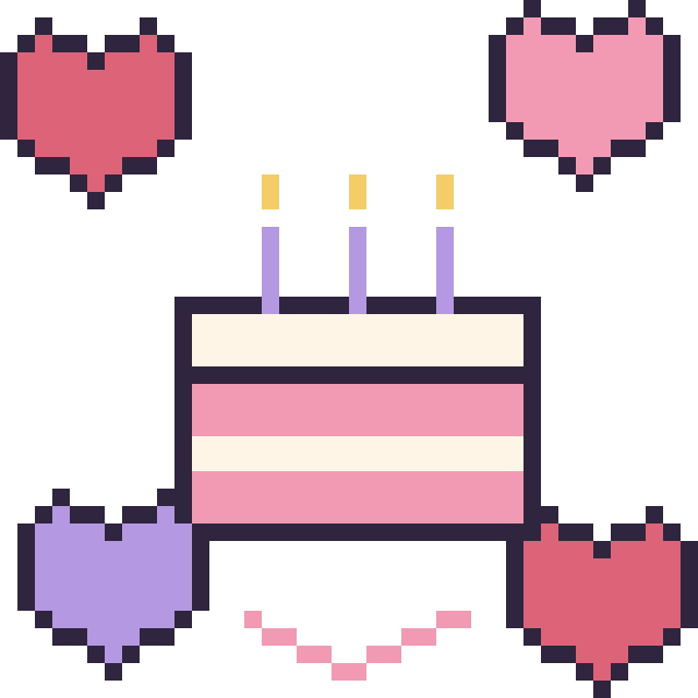 Modèle de pixel art Gâteau avec des cœurs sur une grille de 40 par 40 cases