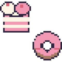 Pixel art Gâteau double garniture et Donut kawaii, grille 40 × 40