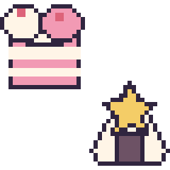 Pixel art Gâteau double garniture et Onigiri avec une étoile, grille 40 × 40