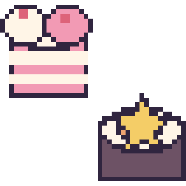 Modèle de pixel art Gâteau double garniture et Sushi avec une étoile sur une grille de 40 par 40 cases