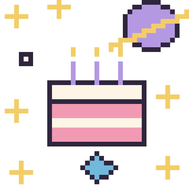 Modèle de pixel art Gâteau dans l’espace sur une grille de 40 par 40 cases