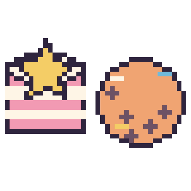 Modèle de pixel art Gâteau avec une étoile et Cookie décoré sur une grille de 40 par 40 cases