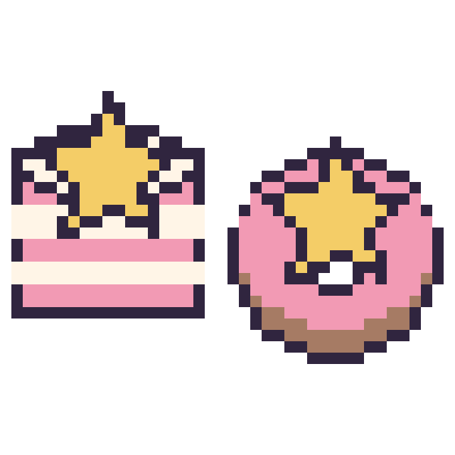 Modèle de pixel art Gâteau avec une étoile et Donut avec une étoile sur une grille de 40 par 40 cases