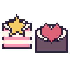 Pixel art Gâteau avec une étoile et Sushi avec un cœur, grille 40 × 40