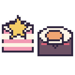 Pixel art Gâteau avec une étoile et Sushi kawaii, grille 40 × 40