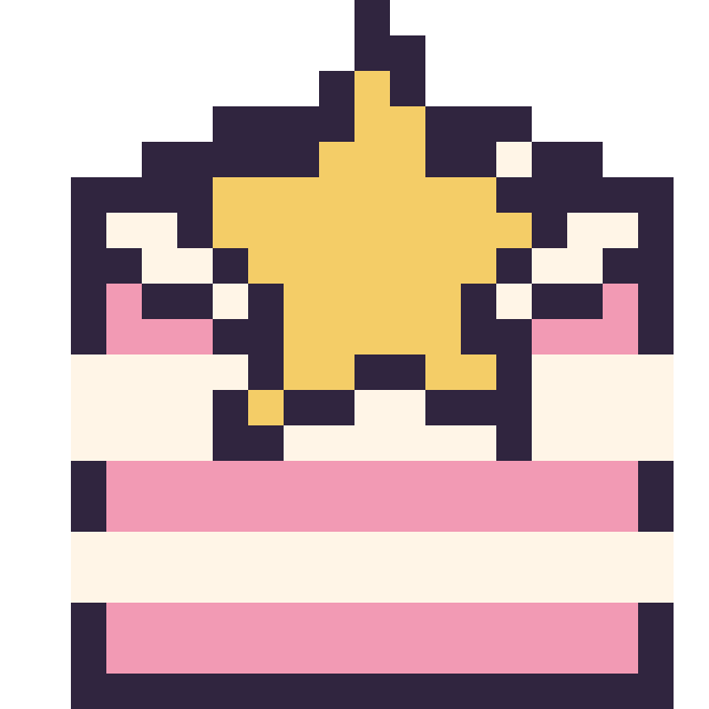 Modèle de pixel art Gâteau avec une étoile sur une grille de 20 par 20 cases