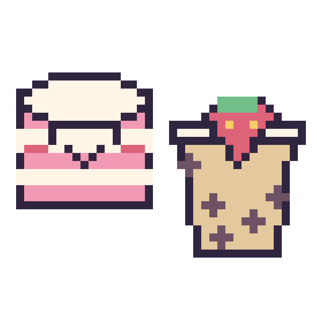Modèle de pixel art Gâteau kawaii et Boba avec une fraise sur une grille de 40 par 40 cases