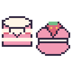 Pixel art Gâteau kawaii et Macaron avec une fraise, grille 40 × 40