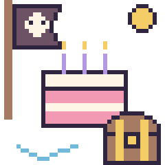 Pixel art Gâteau en aventure pirate, grille 40 × 40