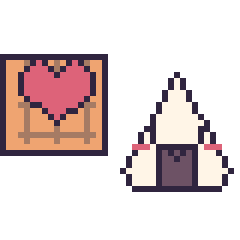 Pixel art Gaufre avec un cœur et Onigiri kawaii, grille 40 × 40