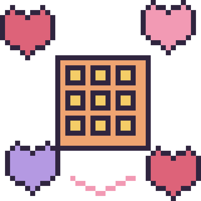 Modèle de pixel art Gaufre avec des cœurs sur une grille de 40 par 40 cases