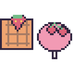 Pixel art Gaufre avec une fraise et Sucette avec des cerises, grille 40 × 40