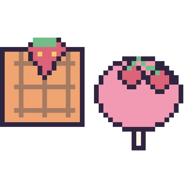 Modèle de pixel art Gaufre avec une fraise et Sucette avec des cerises sur une grille de 40 par 40 cases