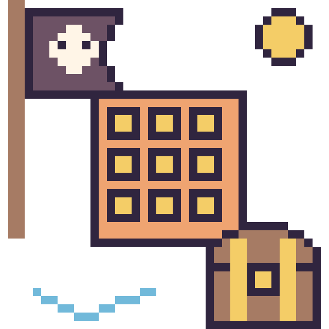 Modèle de pixel art Gaufre en aventure pirate sur une grille de 40 par 40 cases