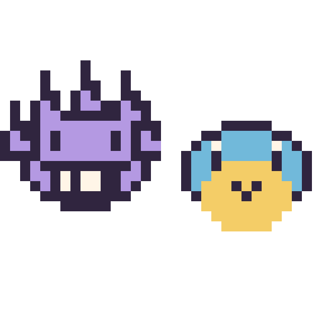 Modèle de pixel art Ectoplasma mini et Carapuce mini sur une grille de 32 par 32 cases