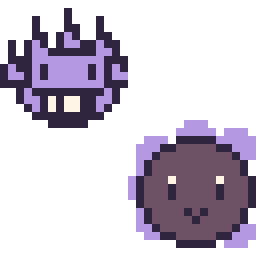Pixel art Ectoplasma mini et Fantominus mini, grille 32 × 32