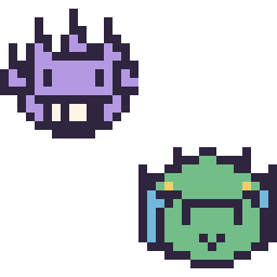 Pixel art Ectoplasma mini et Fantyrm mini, grille 32 × 32