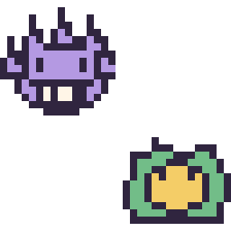 Pixel art Ectoplasma mini et Nucléos mini, grille 32 × 32