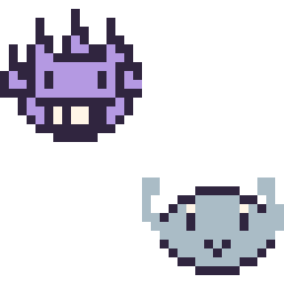 Pixel art Ectoplasma mini et Racaillou mini, grille 32 × 32