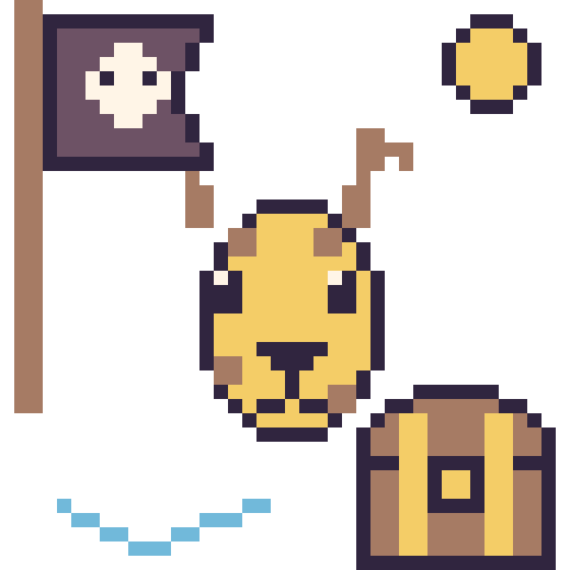 Modèle de pixel art Girafe en aventure pirate sur une grille de 40 par 40 cases