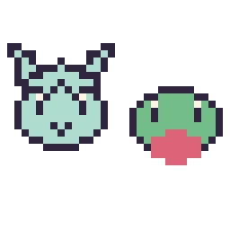 Pixel art Givrali mini et Arcko mini, grille 32 × 32