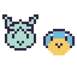 Pixel art Givrali mini et Carapuce mini, grille 32 × 32