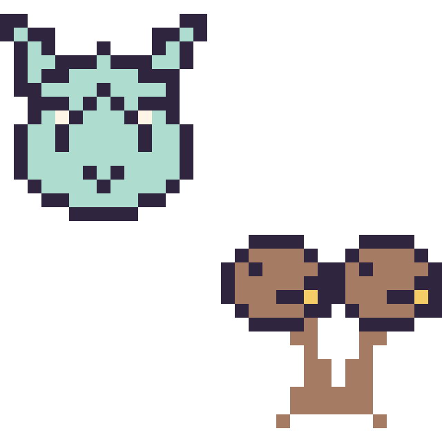 Modèle de pixel art Givrali mini et Doduo mini sur une grille de 32 par 32 cases